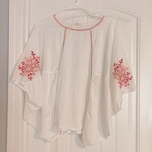 Cotton Bleu White W/Pink embroidery Blouse